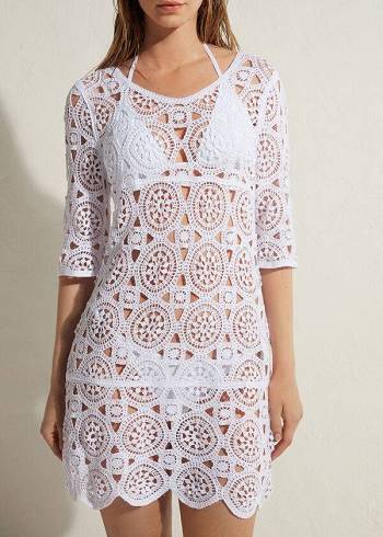 Cover Ups Calzedonia Crochet Saty Damske Biele | SK2071ZG