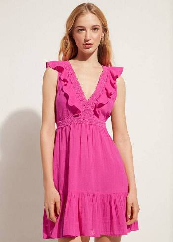 Cover Ups Calzedonia Mini Saty with Ruffle and Passementerie Damske Ruzove | SK2108TV
