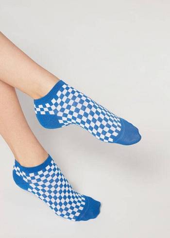 Ponozky Calzedonia Checkered No-Show Damske Modre | SK2268OR